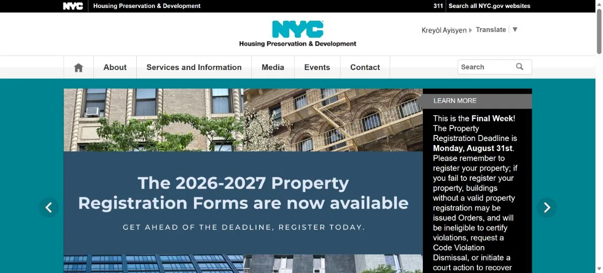 NYC Housing Preservation and Development · Website screenshot