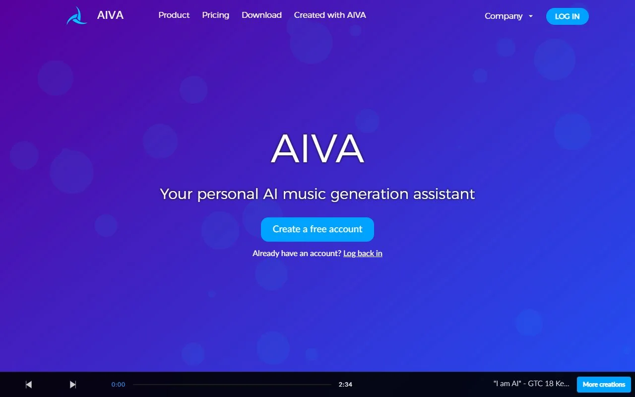 AIVA · Website screenshot