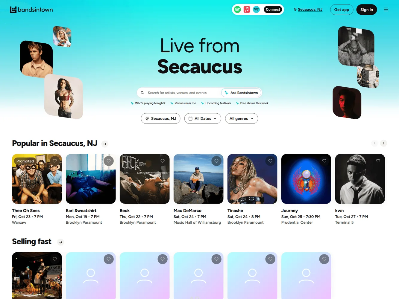 Bandsintown — Earlier official website screenshot