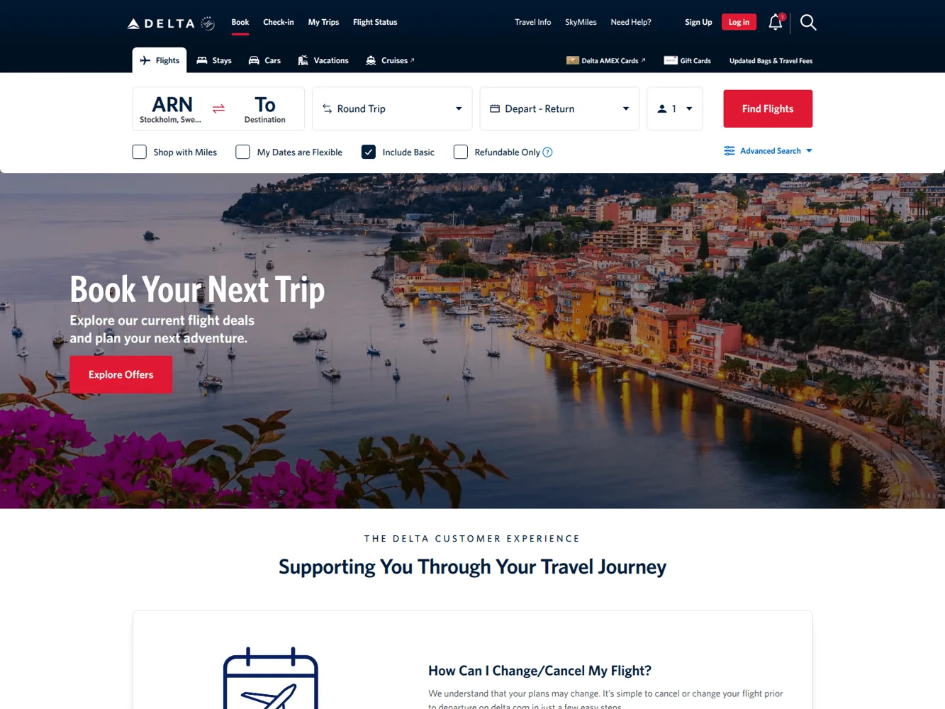 Delta Air Lines · Website screenshot