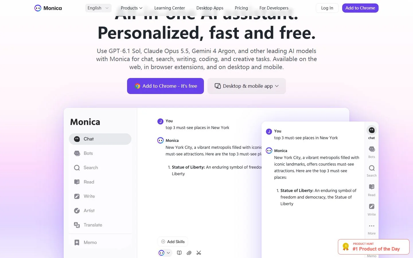 Monica · Website screenshot
