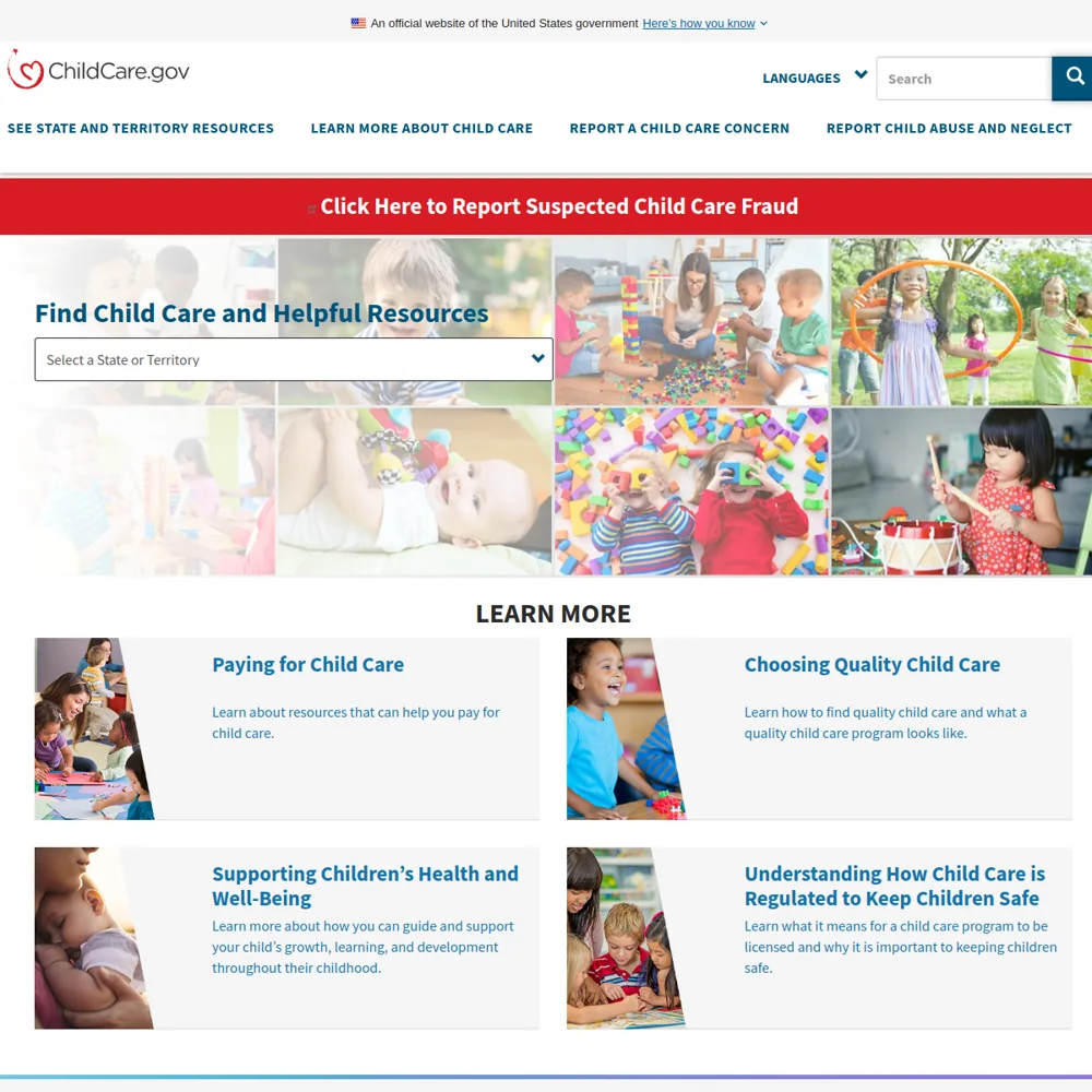ChildCare.gov · Website screenshot