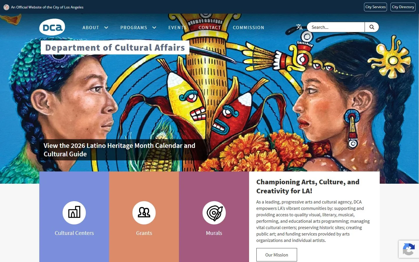 Los Angeles Department of Cultural Affairs · Website screenshot