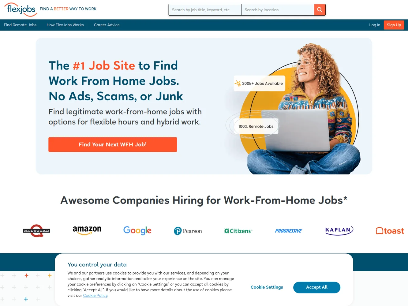 FlexJobs — Earlier official website screenshot