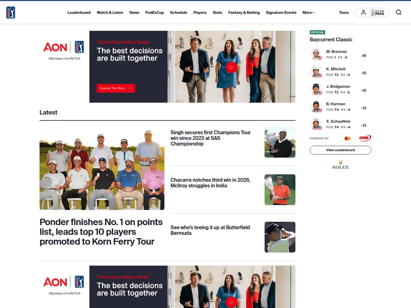 PGA Tour · Website screenshot