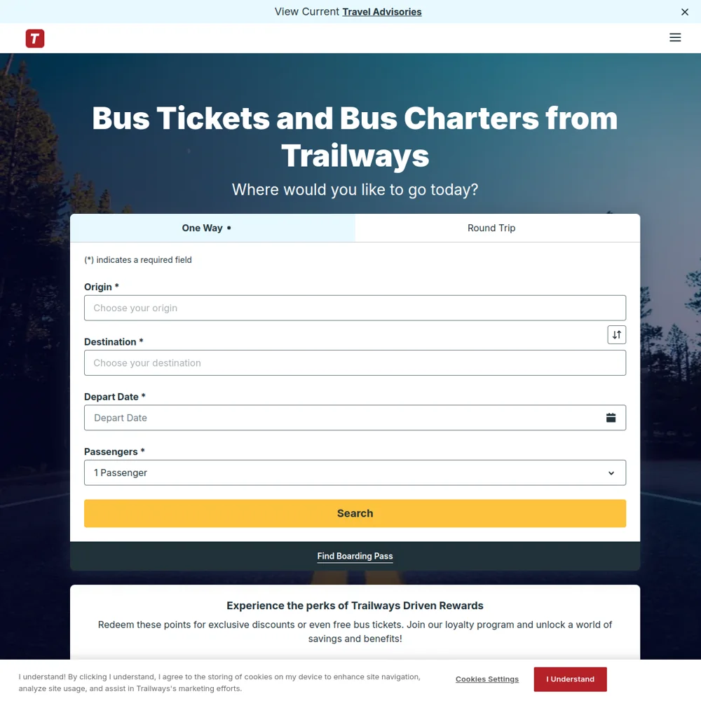 Trailways · Website screenshot
