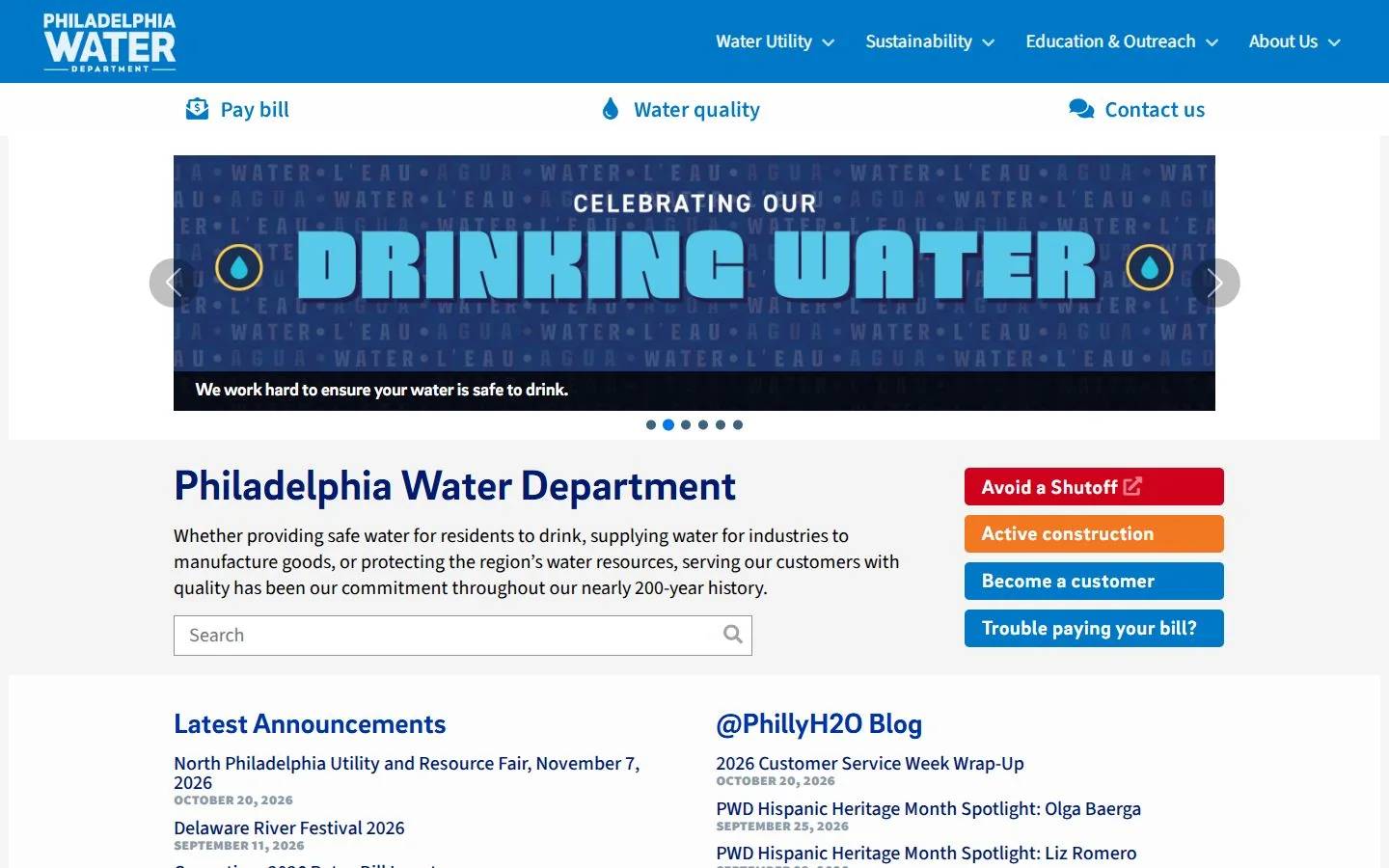 Philadelphia Water Department · Website screenshot