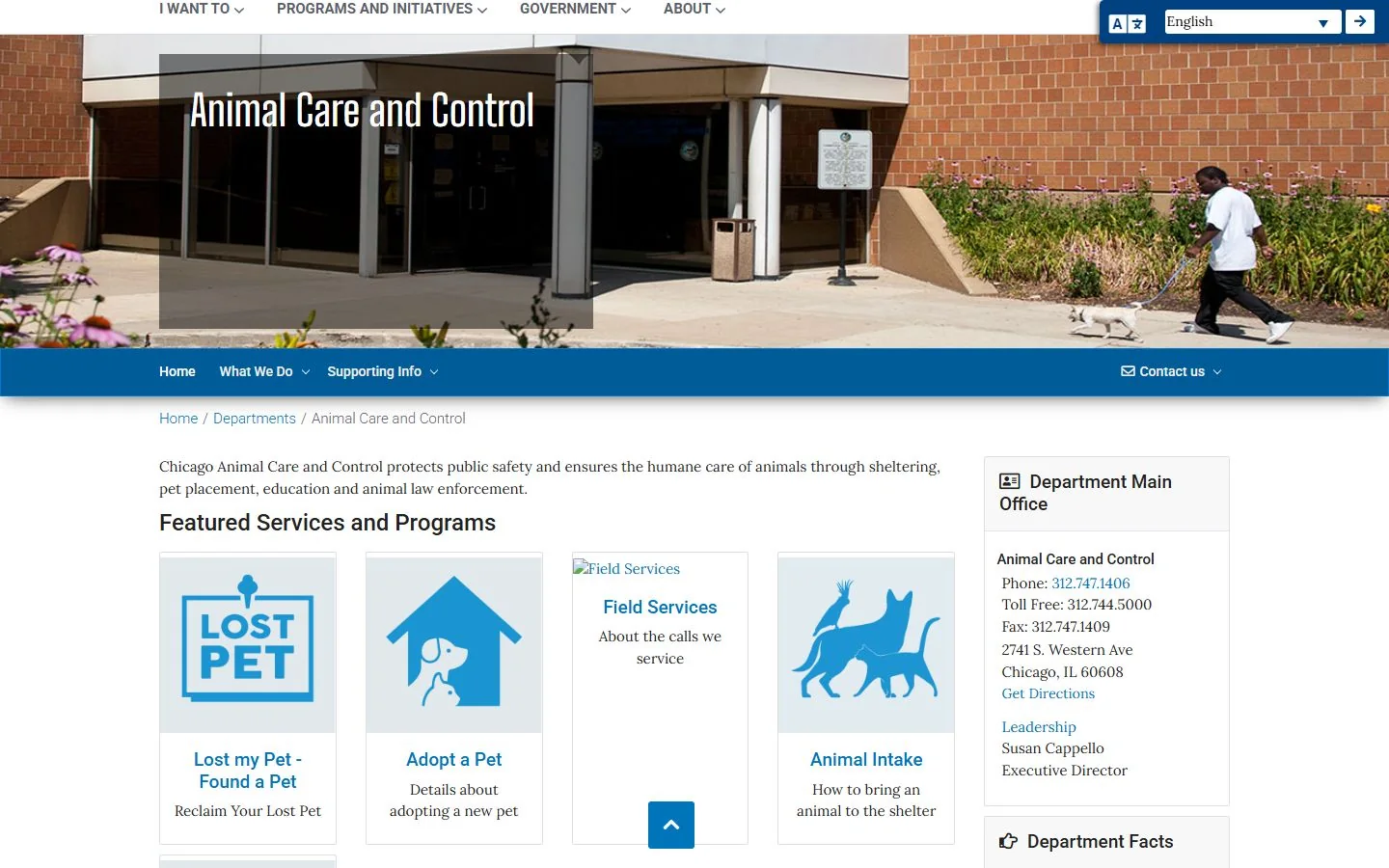 Chicago Animal Care and Control · Website screenshot