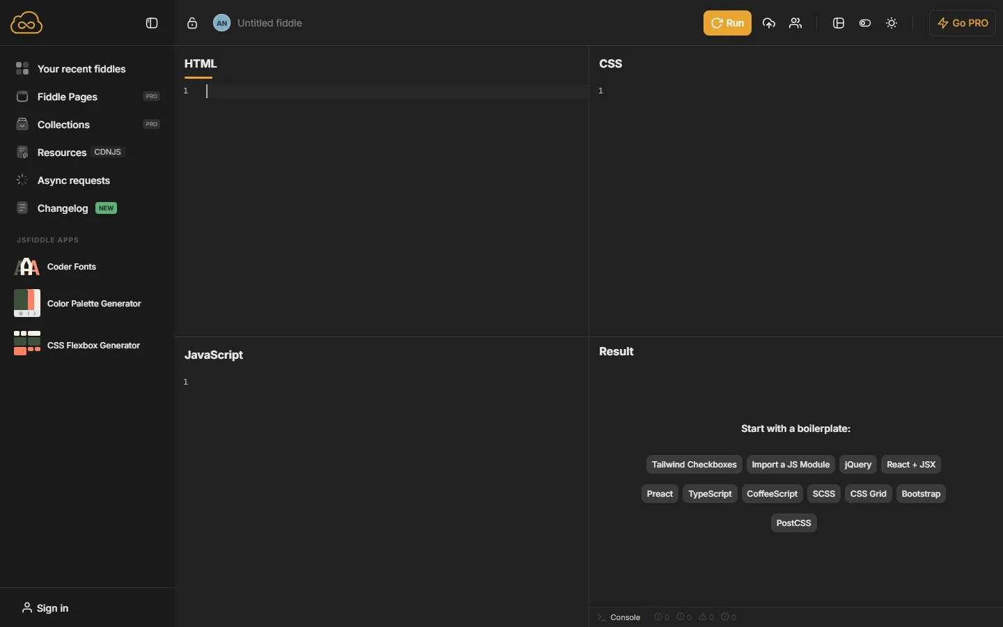 JSFiddle – Ansicht der Anbieter-Website