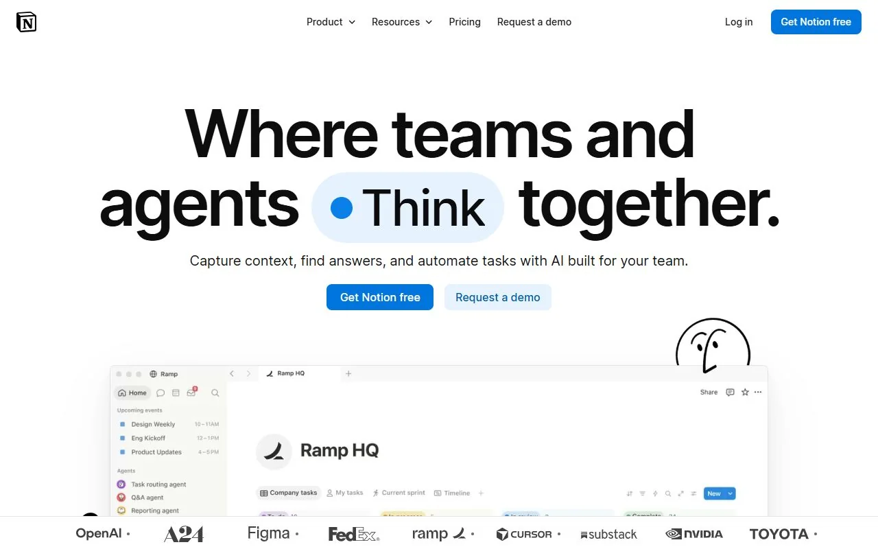 Notion – Ansicht der Anbieter-Website