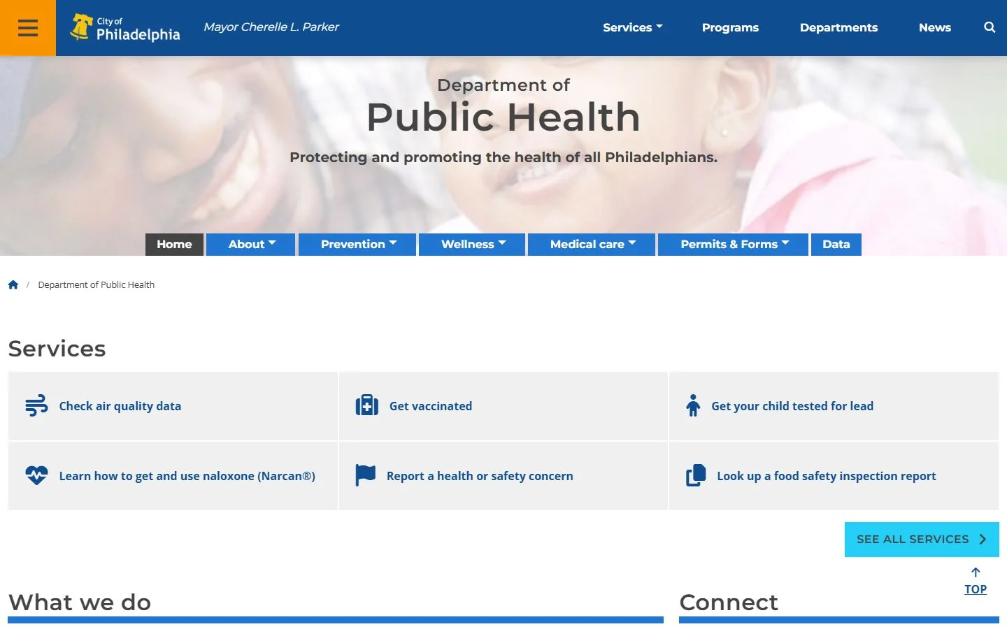 Philadelphia Department of Public Health · Website screenshot