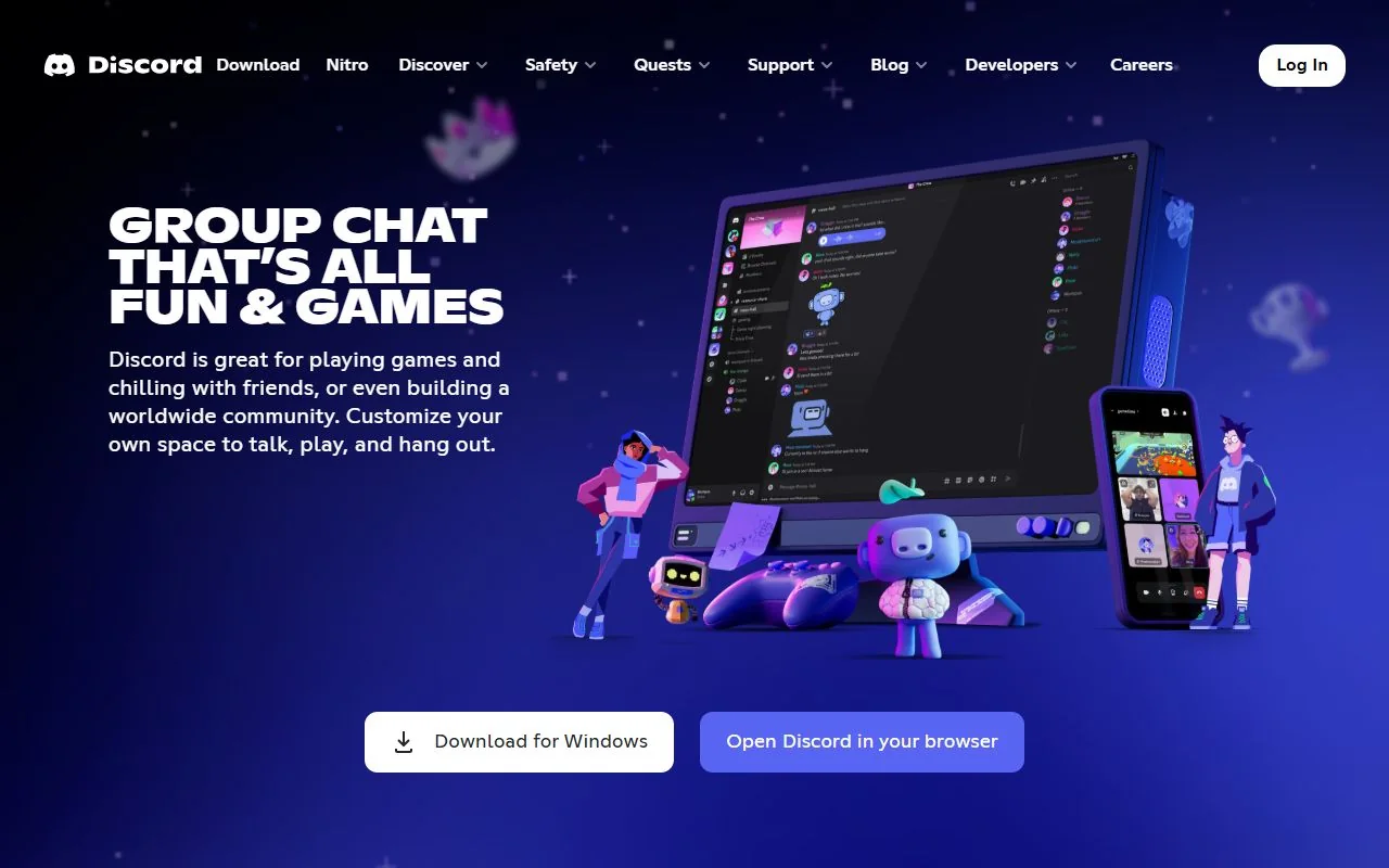 Discord – Ansicht der Anbieter-Website