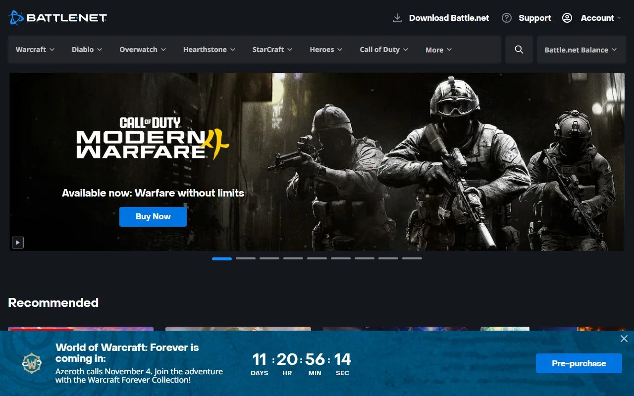 Battle.net – Ansicht der Anbieter-Website