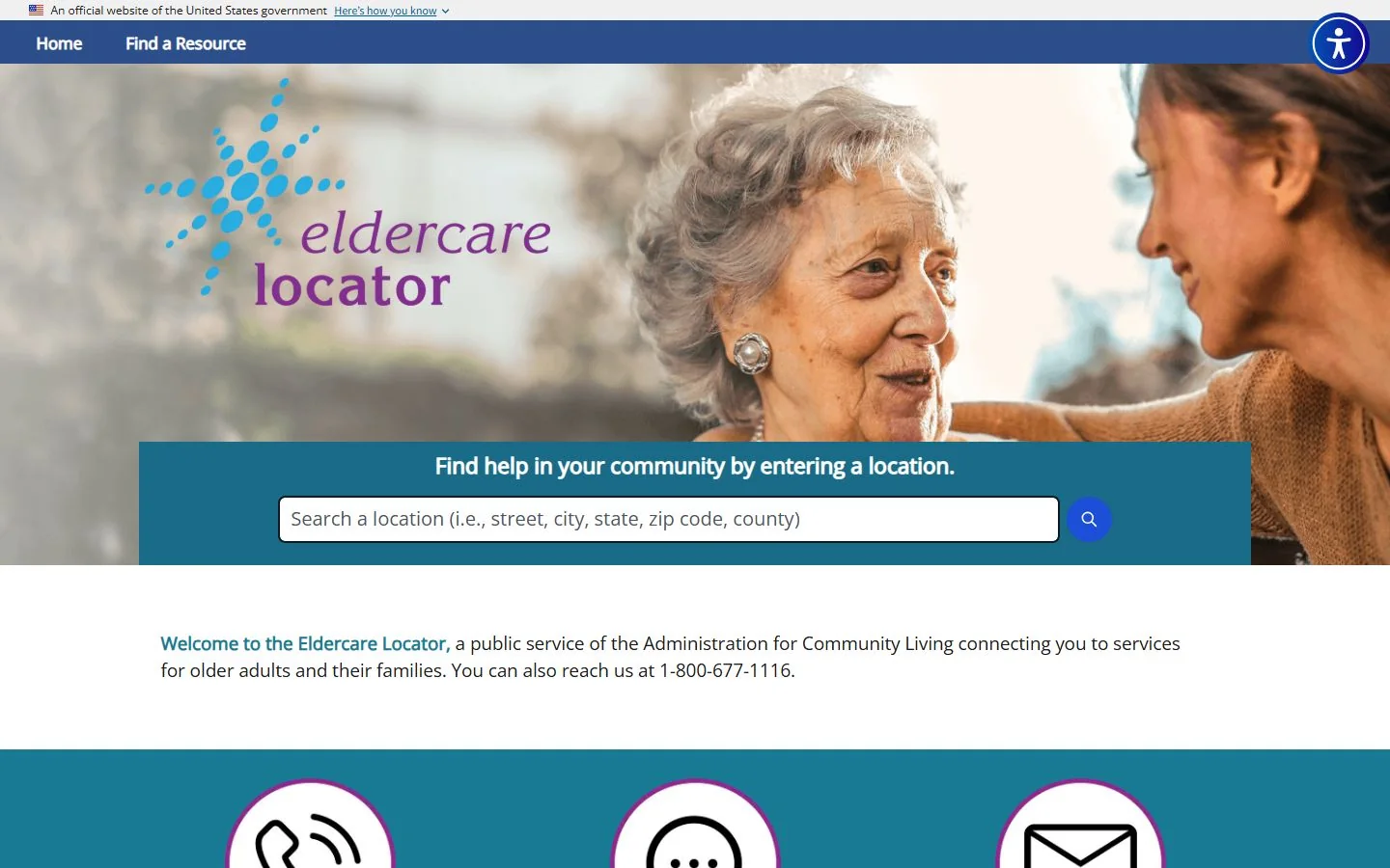 Eldercare Locator · Website screenshot