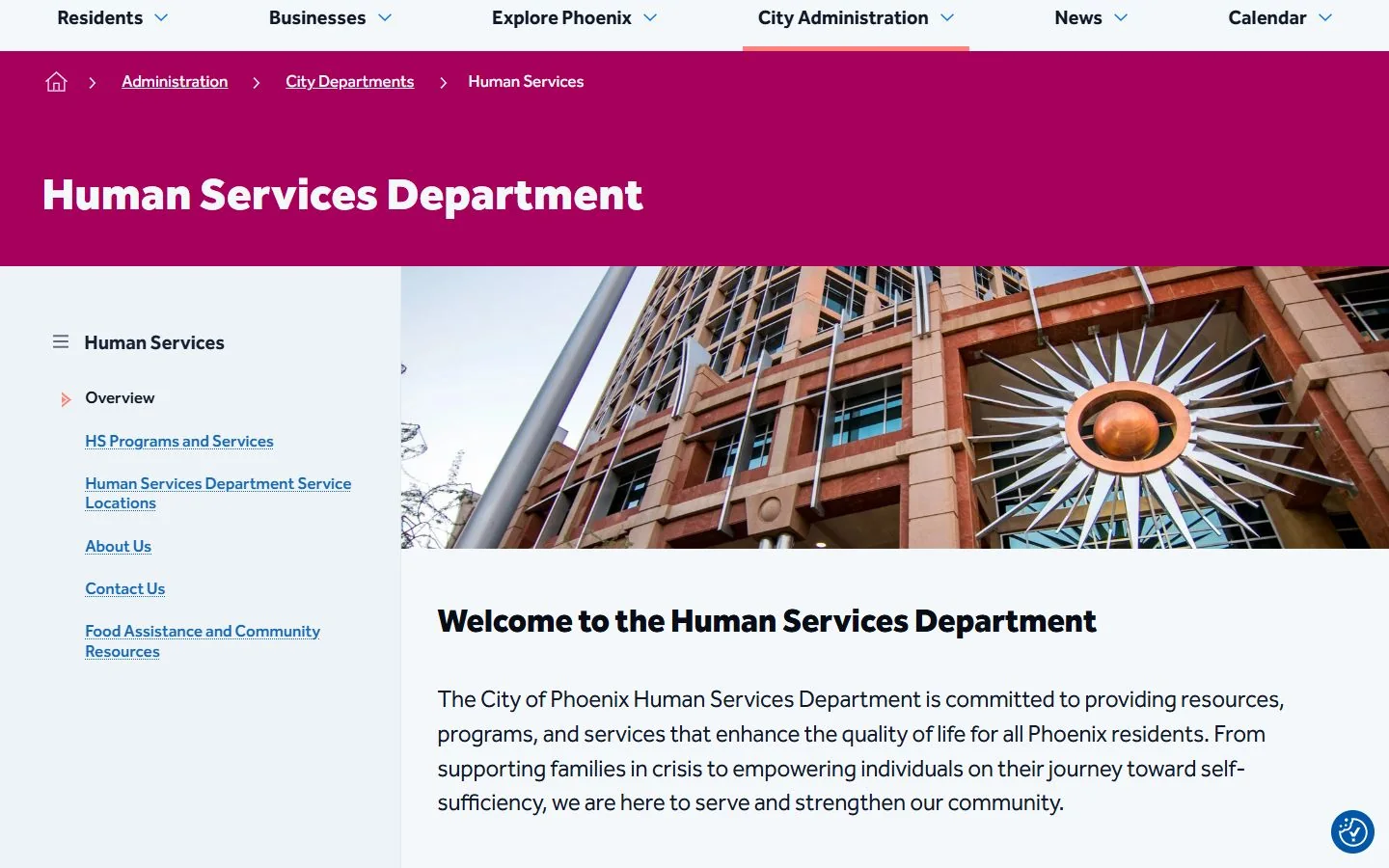 Phoenix Human Services · Website screenshot