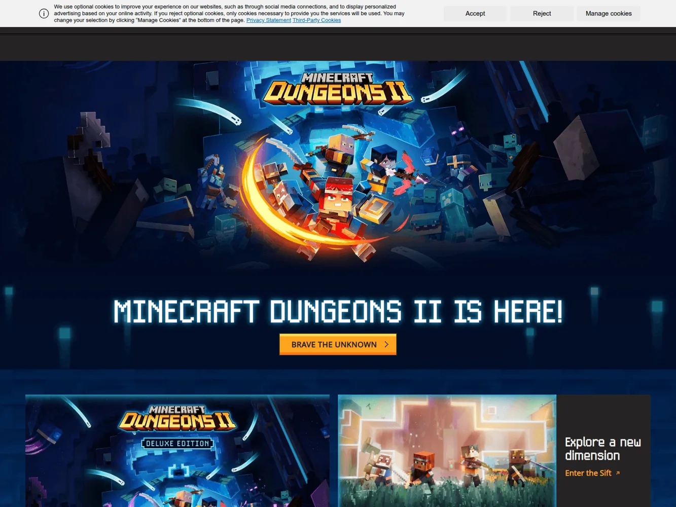 Minecraft — Earlier official website screenshot