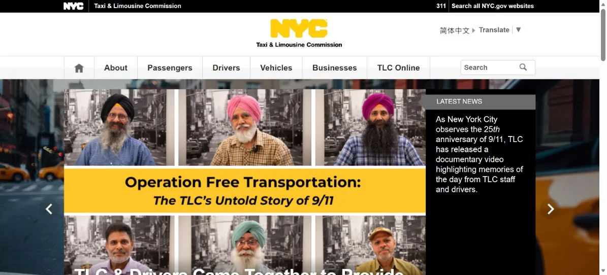 NYC Taxi and Limousine Commission · Website screenshot