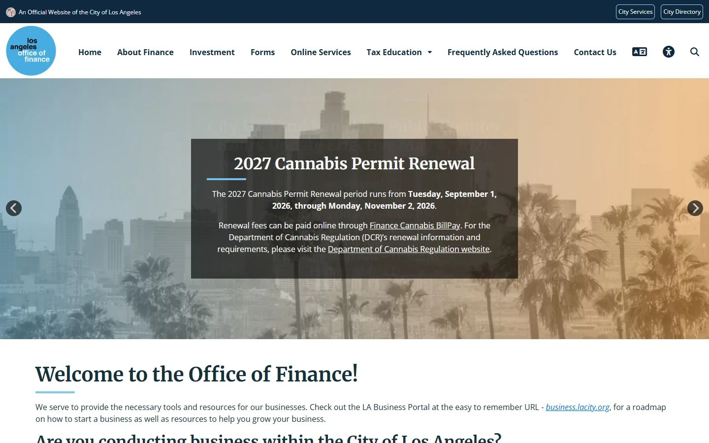 Los Angeles Office of Finance · Website screenshot