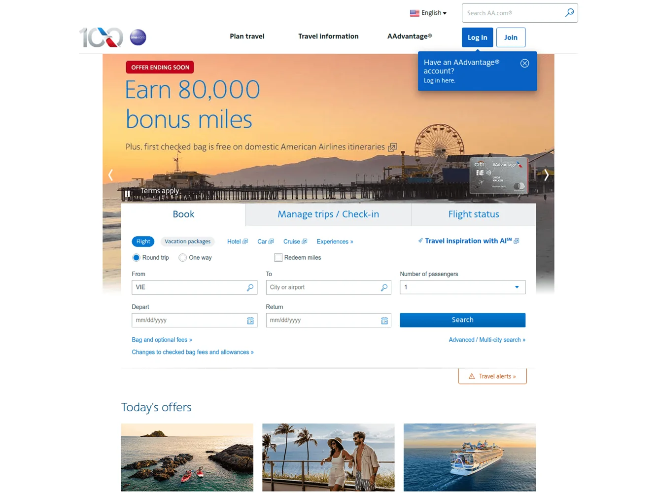 American Airlines · Website screenshot