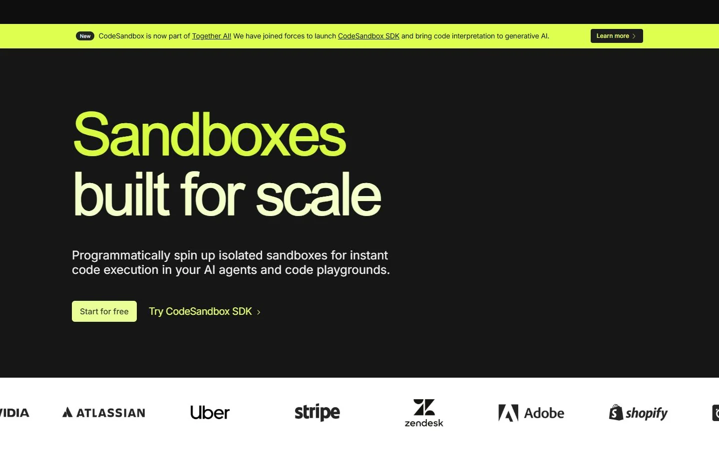 CodeSandbox – Ansicht der Anbieter-Website