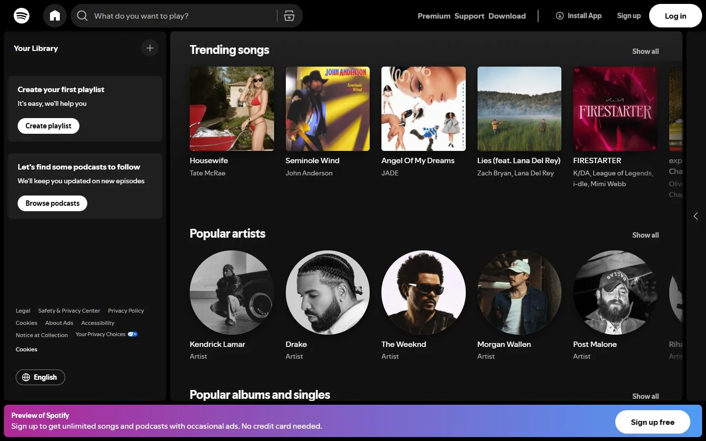 Spotify – Ansicht der Anbieter-Website