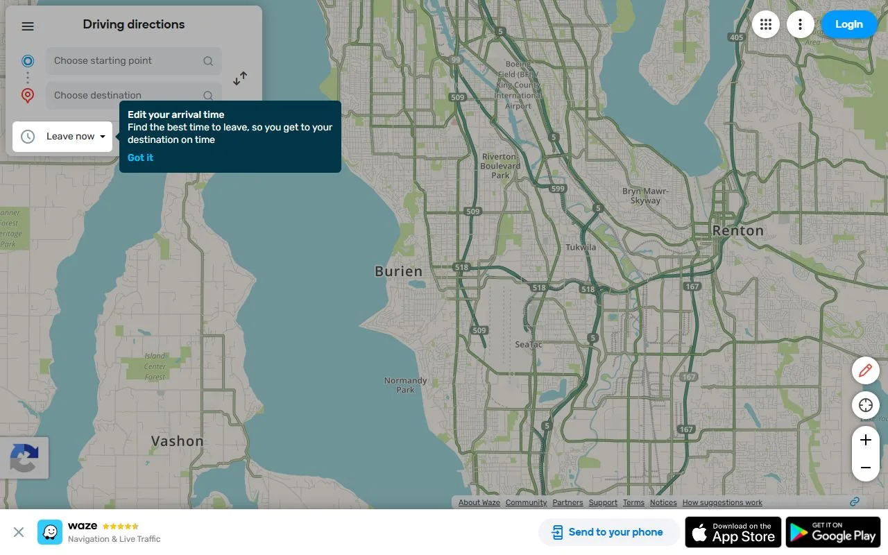 Waze – Ansicht der Anbieter-Website
