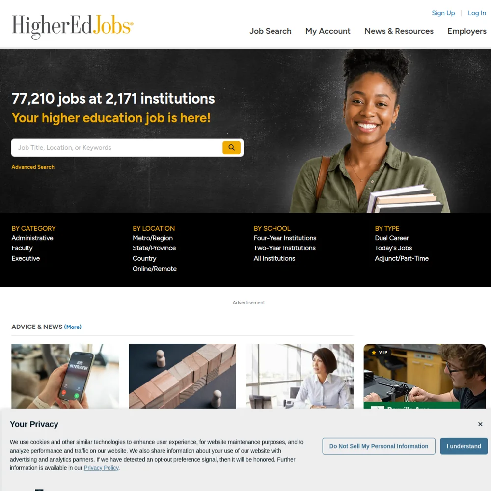 HigherEdJobs · Website screenshot